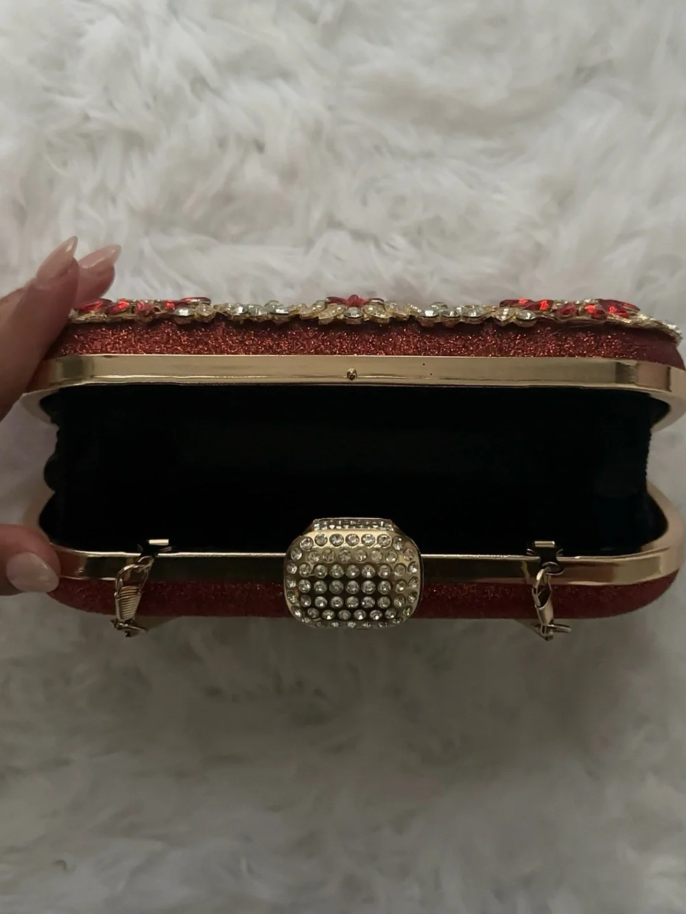 Embellished Red Crystal Evening Clutch Handbag